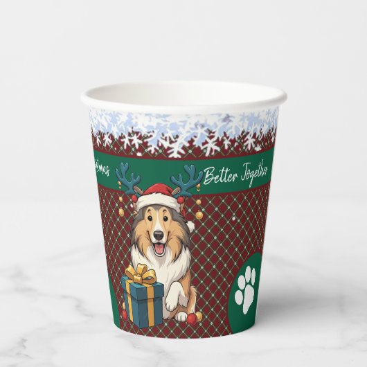 Christmas Collie Dog Reindeer Gift Graphic 紙コップ (裏面)