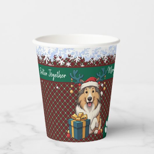 Christmas Collie Dog Reindeer Gift Graphic 紙コップ (正面)