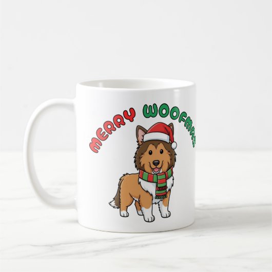 Christmas Collie Mug: Merry Woofmas コーヒーマグカップ (左)