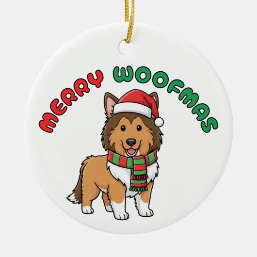 Christmas Collie Ornament: Merry Woofmas セラミックオーナメント (正面)
