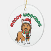 Christmas Collie Ornament: Merry Woofmas セラミックオーナメント (左)