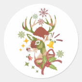 Christmas Colorful Deer Design ラウンドシール (正面)