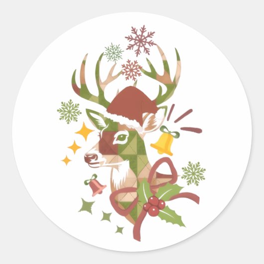 Christmas Colorful Deer Design ラウンドシール (正面)