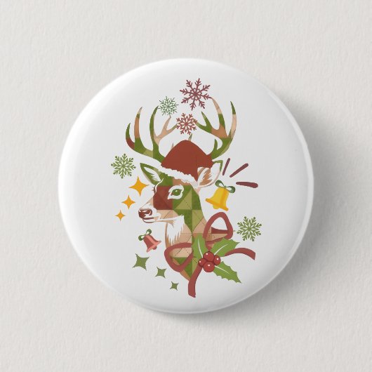 Christmas Colorful Deer Design 缶バッジ (正面)