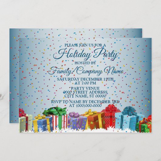 Christmas Colorful Gifts Holidays Party 招待状 (正面/裏面)
