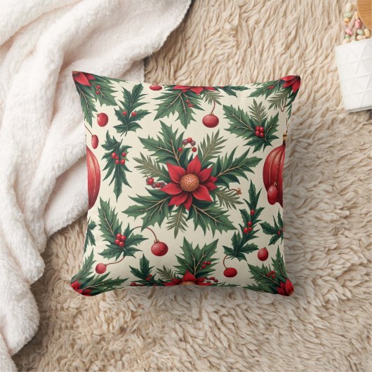 Christmas Colorful Red Flower Pillow Cushion クッション (ブランケット)
