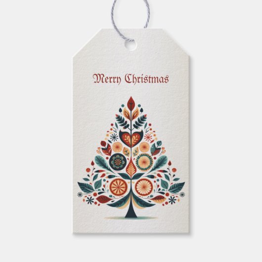 Christmas Colorful Tree Scandinavia Folk Art ギフトタグ (正面)
