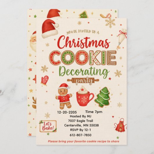 Christmas Cookie Decorating Party Invitation | Kid 招待状 (正面/裏面)