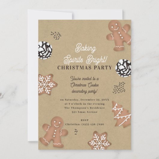 Christmas Cookie Decorating Party Kraft 招待状 (正面)