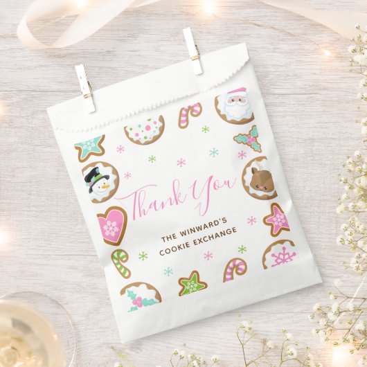 Christmas Cookie Exchange Party Pink Thank You フェイバーバッグ (クリップ留めされた状態)