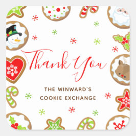 Christmas Cookie Exchange Party Red Thank You スクエアシール