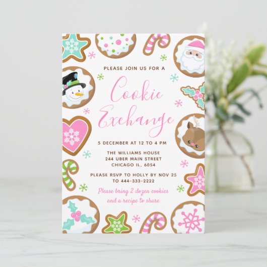 Christmas Cookie Exchange Pink and Green 招待状 (スタンド正面)