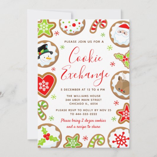 Christmas Cookie Exchange Red and Green 招待状 (正面)