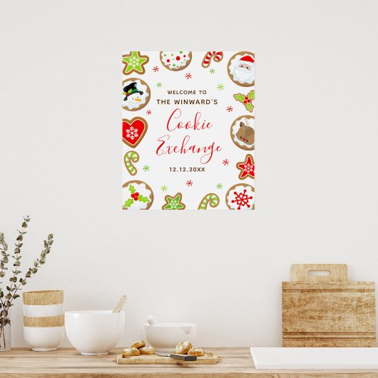 Christmas Cookie Exchange Red Green Welcome Sign ポスター (キッチン)
