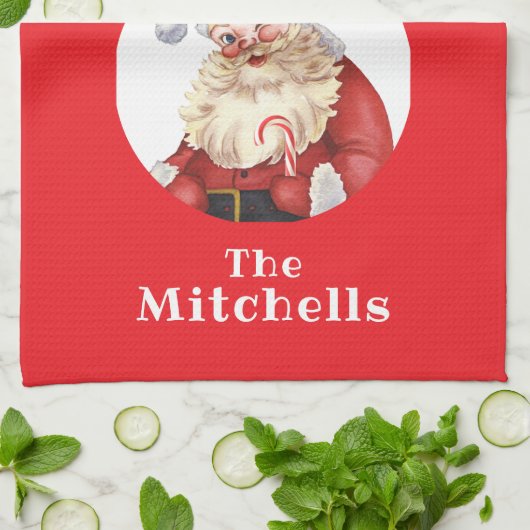 Christmas Cookie Retro Santa's Baking Crew NAME キッチンタオル (折り畳み)