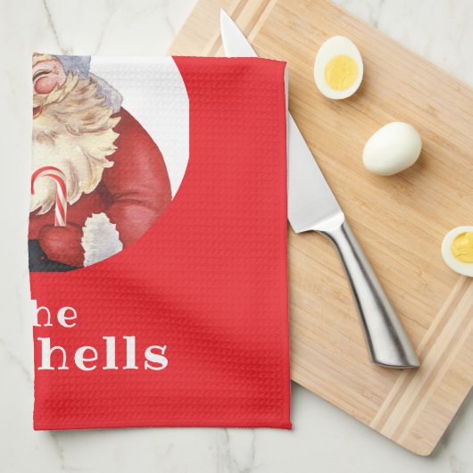 Christmas Cookie Retro Santa's Baking Crew NAME キッチンタオル (四つ折り)
