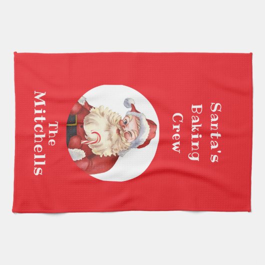 Christmas Cookie Retro Santa's Baking Crew NAME キッチンタオル (横)