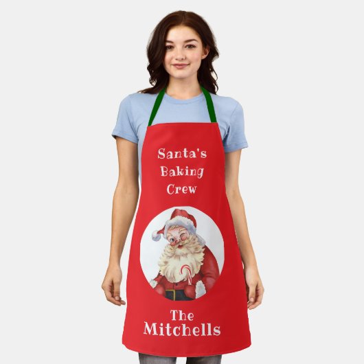 Christmas Cookie Retro Santa's Baking Crew Unisex エプロン (着用した状態)