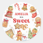 Christmas Cookie Sweet One 1st Birthday Party ラウンドシール (正面)