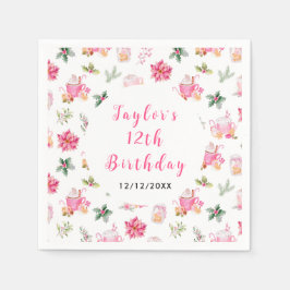 Christmas Cookies and Cocoa Birthday Party Pink スタンダードカクテルナプキン