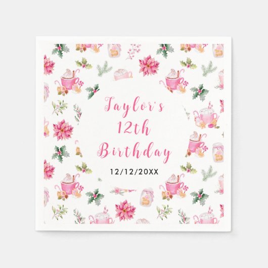 Christmas Cookies and Cocoa Birthday Party Pink スタンダードカクテルナプキン (正面)
