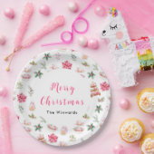 Christmas Cookies and Foliage Pink ペーパープレート (パーティー)