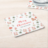 Christmas Cookies and Foliage Red スクエアペーパーコースター (アングル)