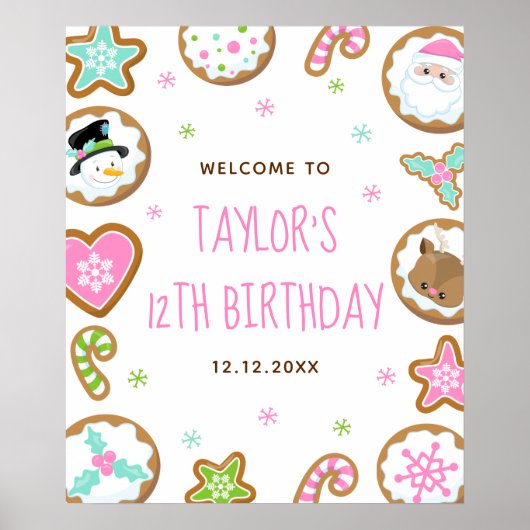 Christmas Cookies Birthday Pink Green Welcome Sign ポスター (正面)
