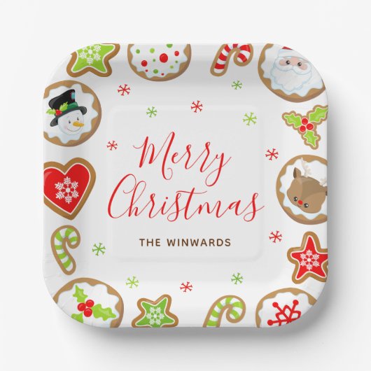Christmas Cookies Merry Christmas Red and Green ペーパープレート (正面)