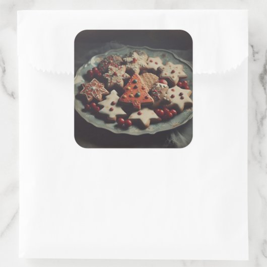 Christmas Cookies on Plate Xmas Cookie スクエアシール (バッグ)
