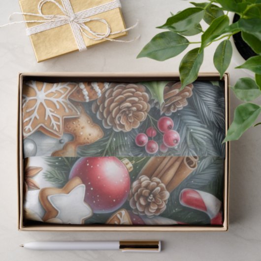 Christmas Cookies Pinecones and Greenery Festive  薄葉紙 (ギフト)