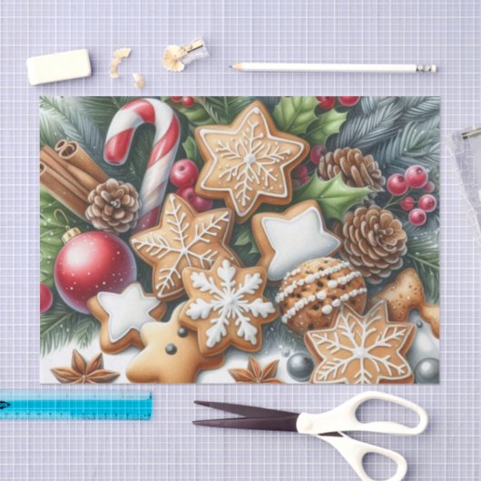 Christmas Cookies Pinecones and Greenery Festive  薄葉紙 (クラフト)