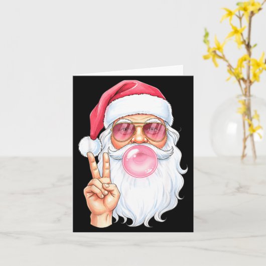 Christmas Cool Santa Bubble Gum Peace Sign Retro S カード (黄色い花)