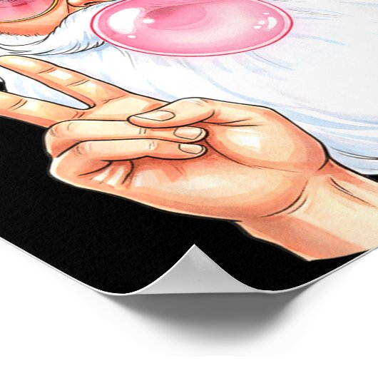 Christmas Cool Santa Bubble Gum Peace Sign Retro S ポスター (角)