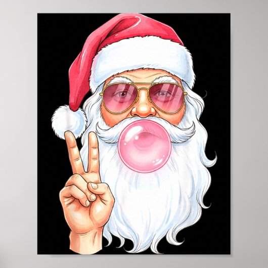 Christmas Cool Santa Bubble Gum Peace Sign Retro S ポスター (正面)