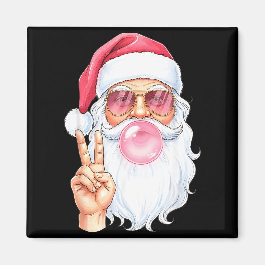 Christmas Cool Santa Bubble Gum Peace Sign Retro S マグネット (正面)