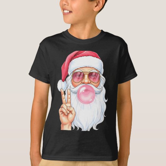 Christmas Cool Santa Bubble Gum Peace Sign Retro S Tシャツ (正面)