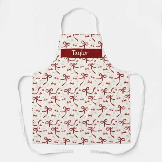 Christmas Coquette and Bows Cute Red Pattern エプロン (正面)