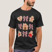 Christmas Coquette Bows Candy Canes and Gingerbrea Tシャツ (正面)