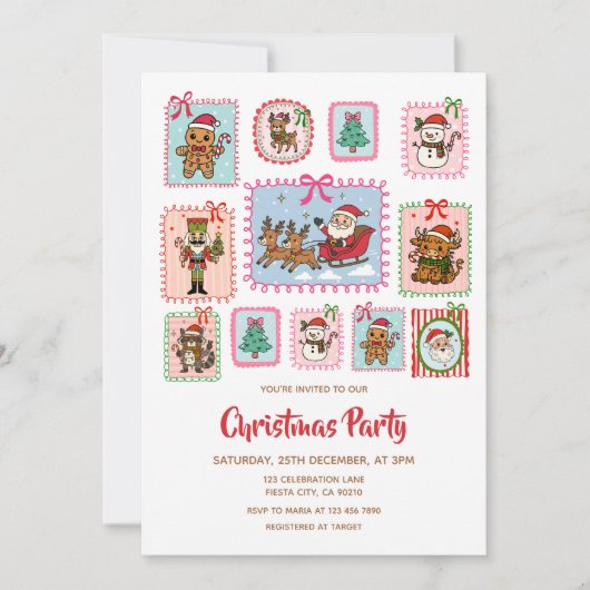 Christmas Coquette Frame Christmas Party 招待状 (正面)