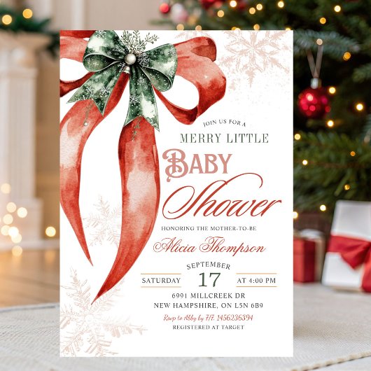 Christmas Coquette Merry Little Baby Shower 招待状