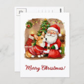 Christmas Corgi and Santa Postcard ポストカード (正面/裏面)