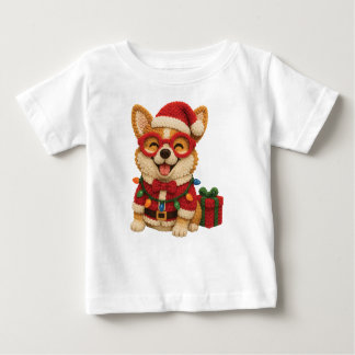Christmas Corgi Crochet Look ベビーTシャツ