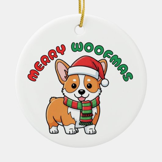 Christmas Corgi Ornament: Merry Woofmas セラミックオーナメント (正面)