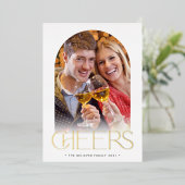 CHRISTMAS COUPLE モダンアーチ 写真 CHEERS オーバーレイ 箔招待状 (立ち正面)