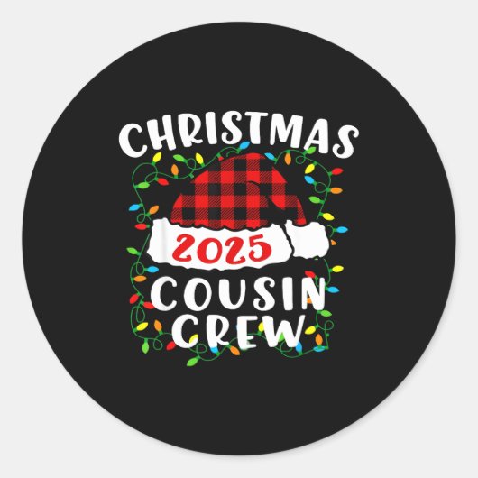 Christmas Cousin Crew 2025 Plaid Santa Hat Xmas Li ラウンドシール (正面)