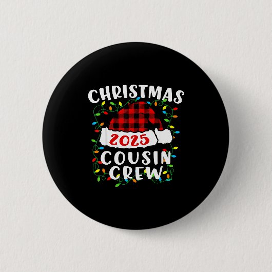 Christmas Cousin Crew 2025 Plaid Santa Hat Xmas Li 缶バッジ (正面)