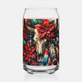 Christmas Cow Bull Skull Poinsettias Feathers ガラス缶 (裏面)