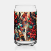 Christmas Cow Bull Skull Poinsettias Feathers ガラス缶 (左)