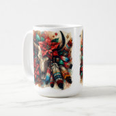 Christmas Cow Bull Skull Poinsettias Feathers コーヒーマグカップ (正面左)